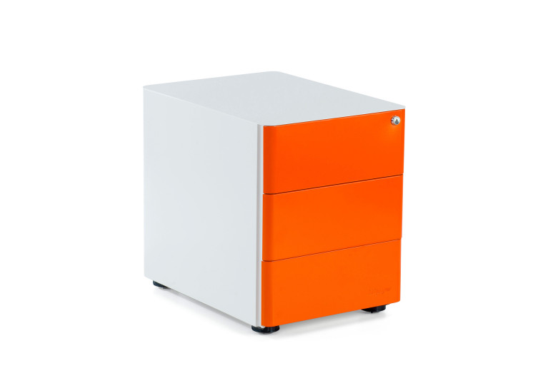 Cajonera de oficina Moby L, 3 cajones - Blanco / Naranja