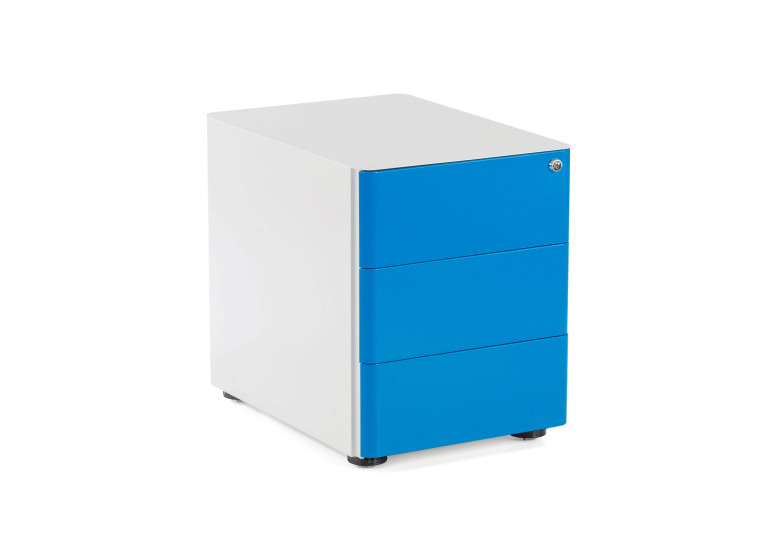 Cajonera de oficina Moby L, 3 cajones - Blanco / Azul