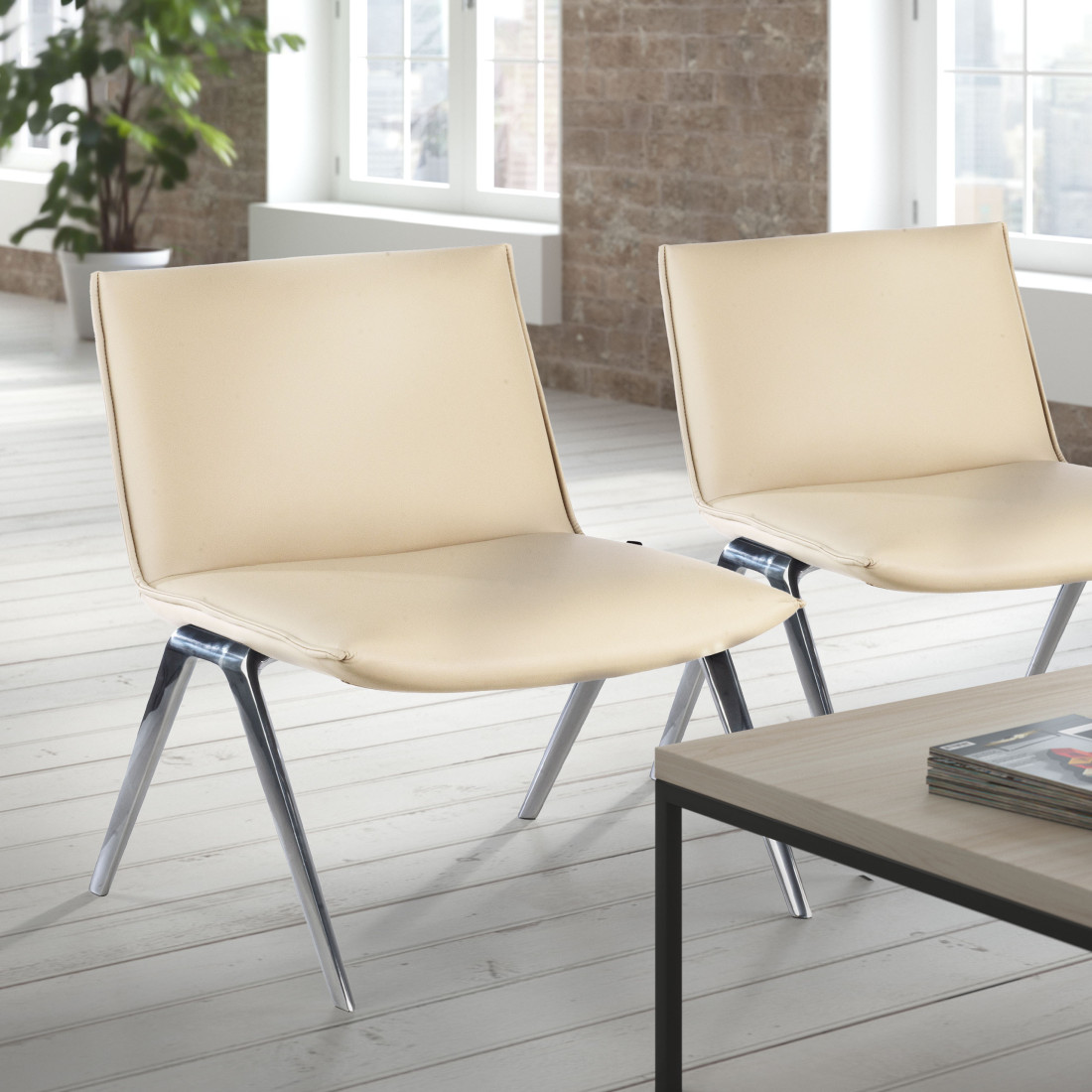 sillon para sala de espera beige cardiff piel sintetica 2