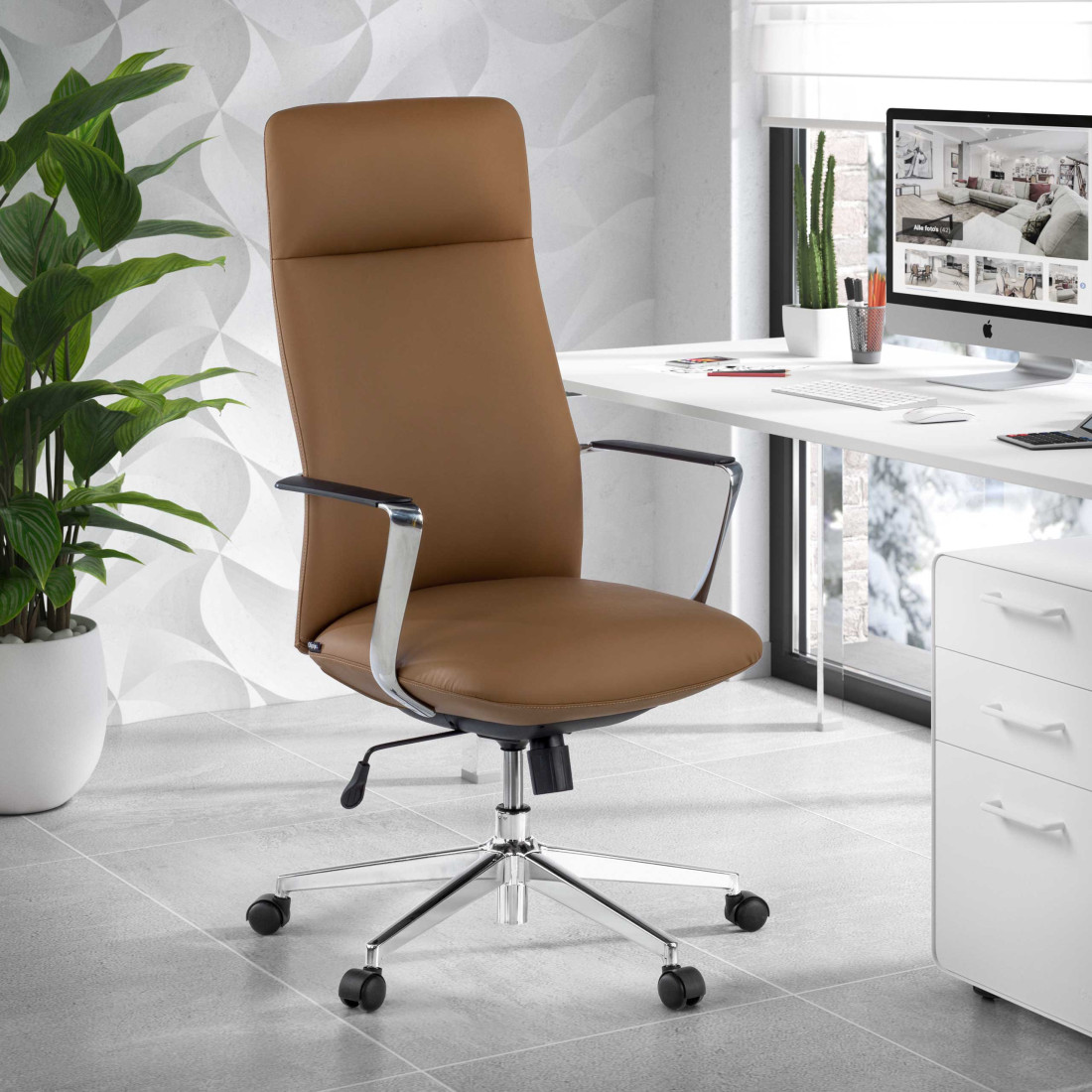sillon de oficina beige bristol respaldo alto piel sintetica piel sintetica 2