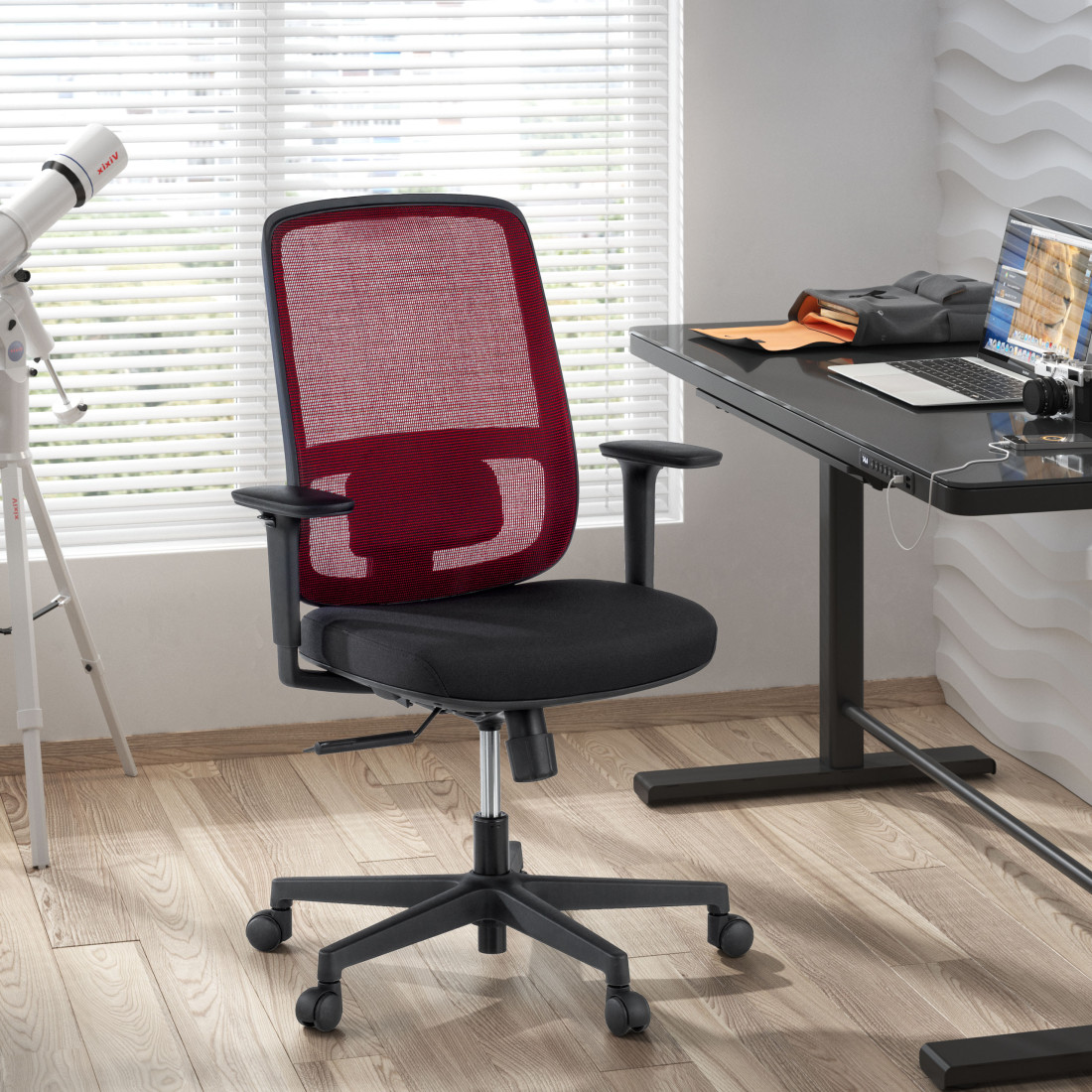 silla teletrabajo rojo sugar estructura negra malla 2