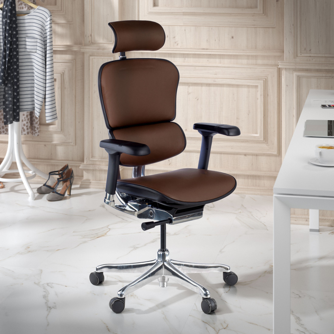 silla ergonomica marron cafe ergohuman elite estructura negra piel natural piel natural 2