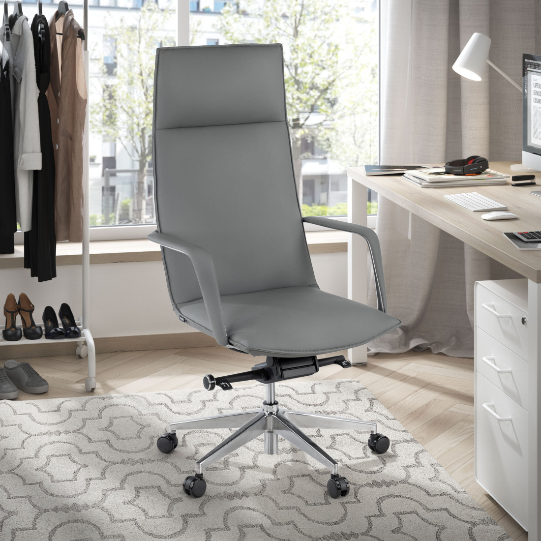 sillon de oficina gris kingston piel sintetica 2