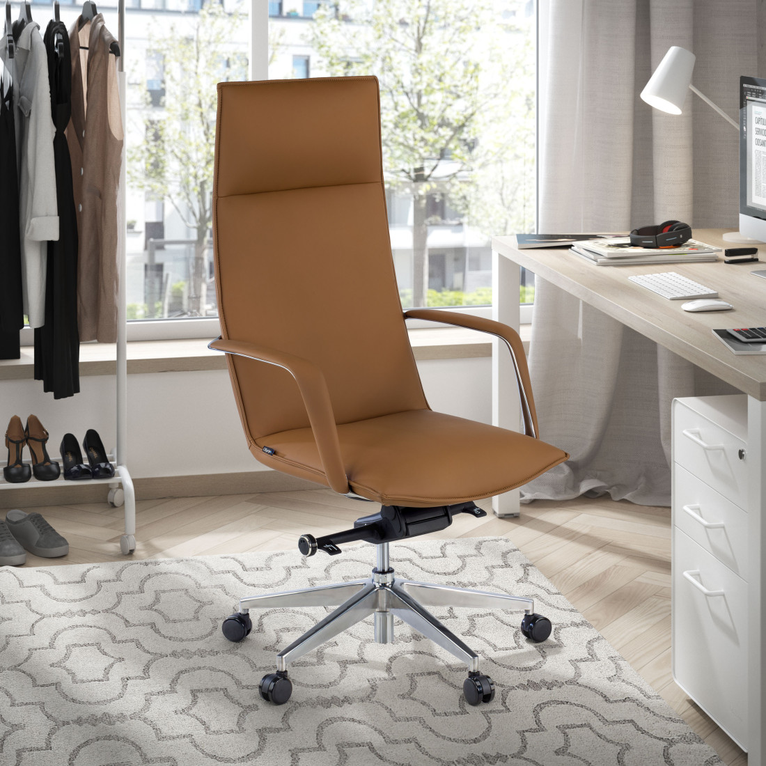 sillon de oficina beige kingston piel sintetica 2