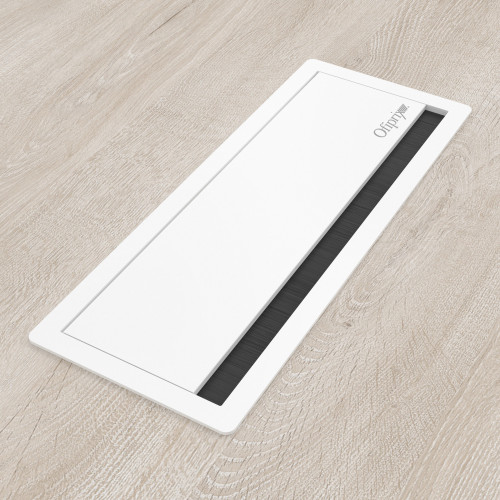 Pasacables con tapa Channel, cierre amortiguado, acabado aluminio - BLANCO