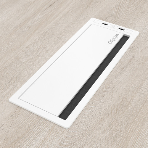 Pasacables con tapa Channel Plus con USB, cierre amortiguado, acabado aluminio - BLANCO