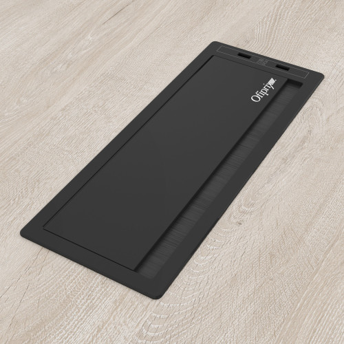 Pasacables con tapa Channel Plus con USB, cierre amortiguado, acabado aluminio - NEGRO