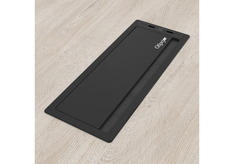 Pasacables con tapa Channel Plus con USB, cierre amortiguado, acabado aluminio - NEGRO