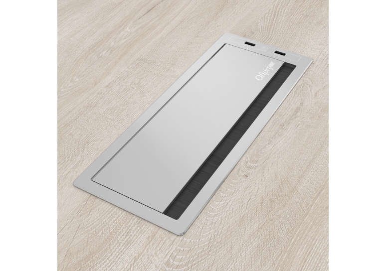 Pasacables con tapa Channel Plus con USB, cierre amortiguado, acabado aluminio - Aluminio
