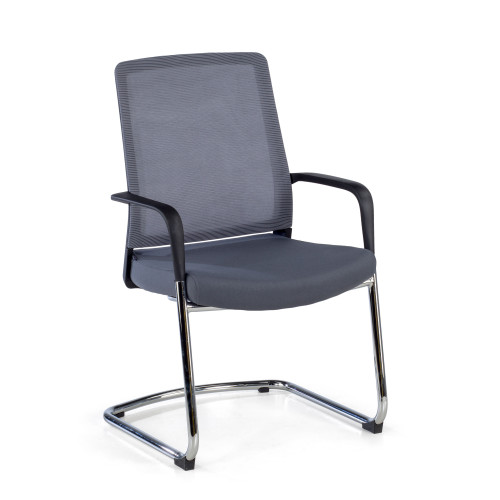 Silla confidente Dante patín, respaldo ergonómico red - Gris