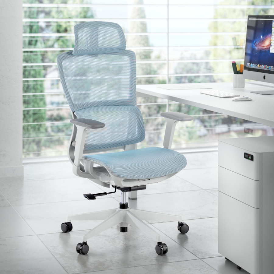 Silla de oficina Gravity White, reposacabezas, brazos 3D, red