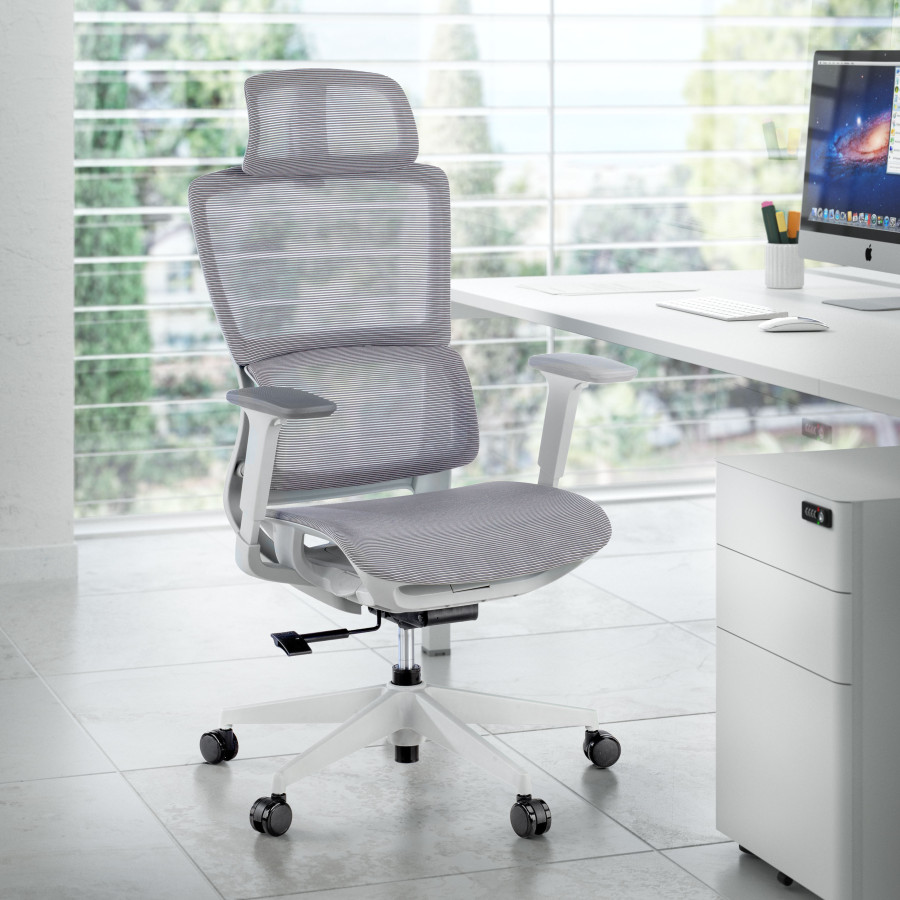 Silla de oficina Gravity White, reposacabezas, brazos 3D, red