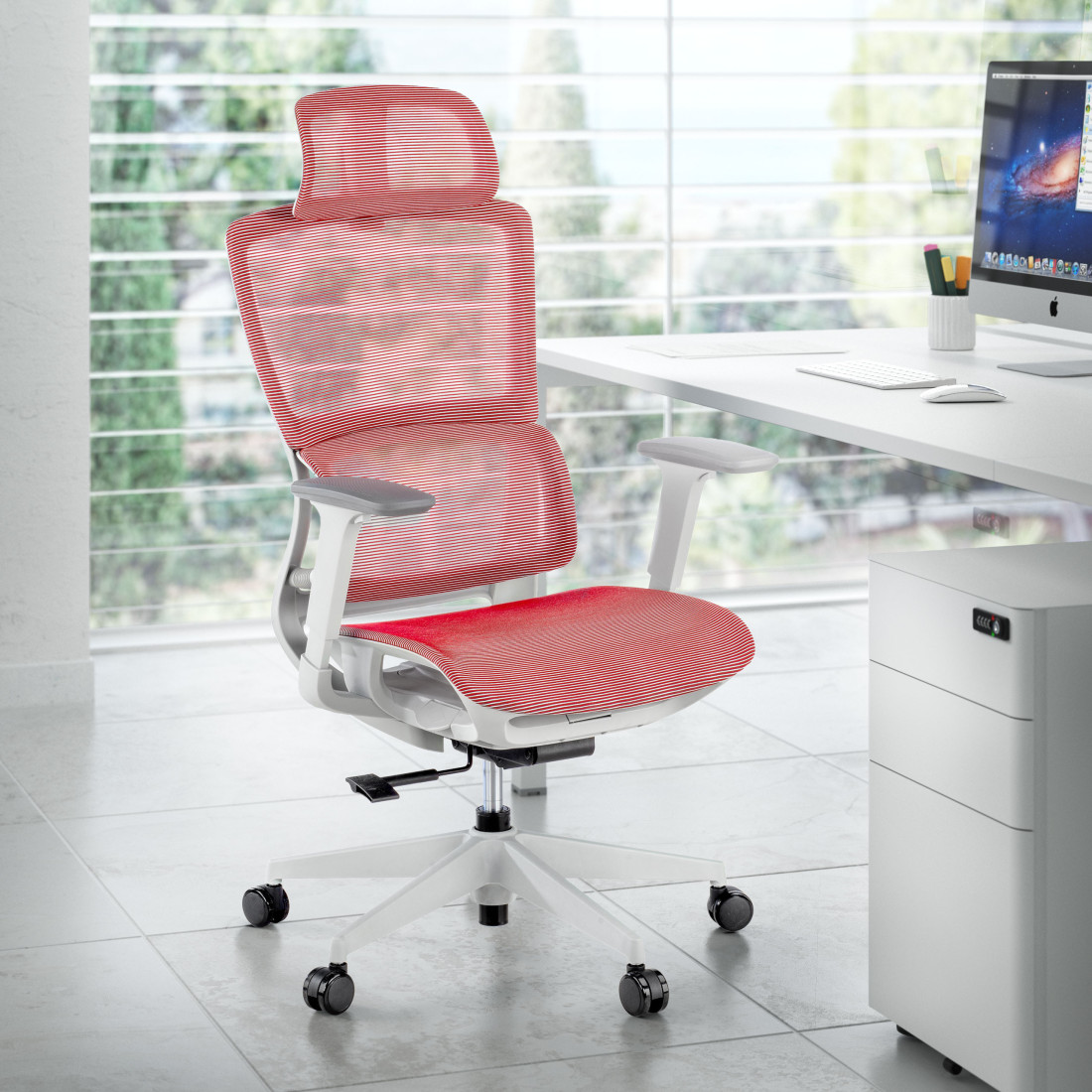 silla ergonomica rojo gravity estructura blanca malla 2