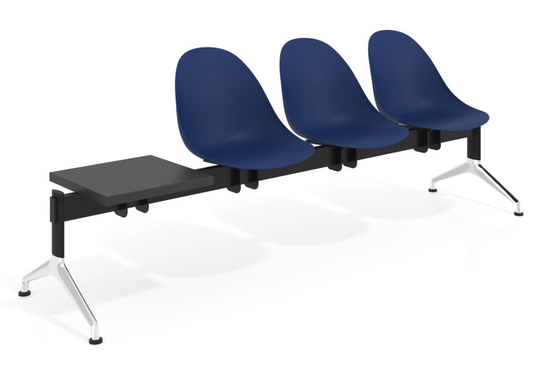 Bancada Sala de Espera Flow 3 asientos + mesa pata aluminio lúcido - AZUL