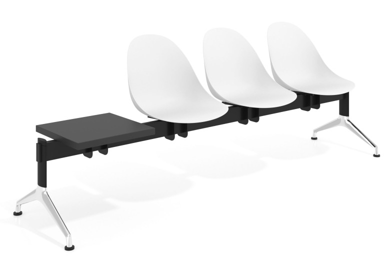 Bancada Sala de Espera Flow 3 asientos + mesa pata aluminio lúcido - BLANCO