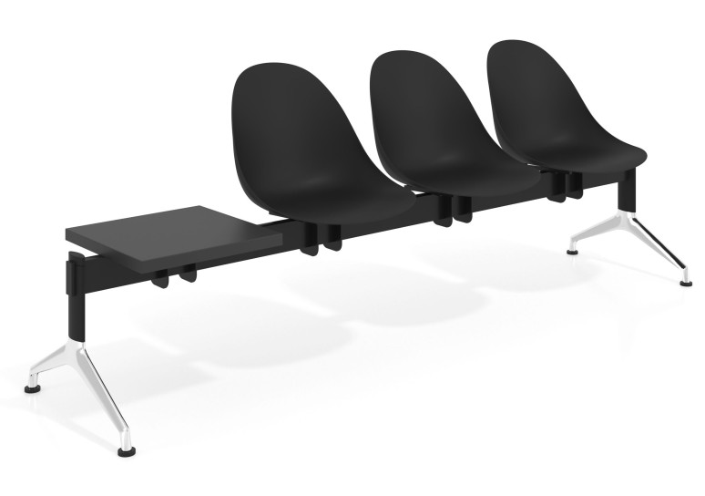 Bancada Sala de Espera Flow 3 asientos + mesa pata aluminio lúcido - NEGRO