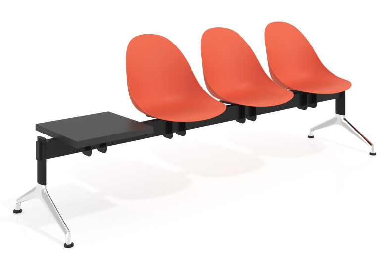 Bancada Sala de Espera Flow 3 asientos + mesa pata aluminio lúcido - ROJO