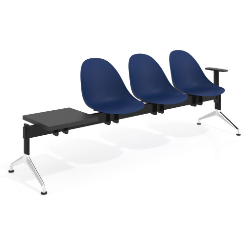 Bancada Sala de Espera Flow 3 asientos + mesa pata aluminio lúcido - con brazos