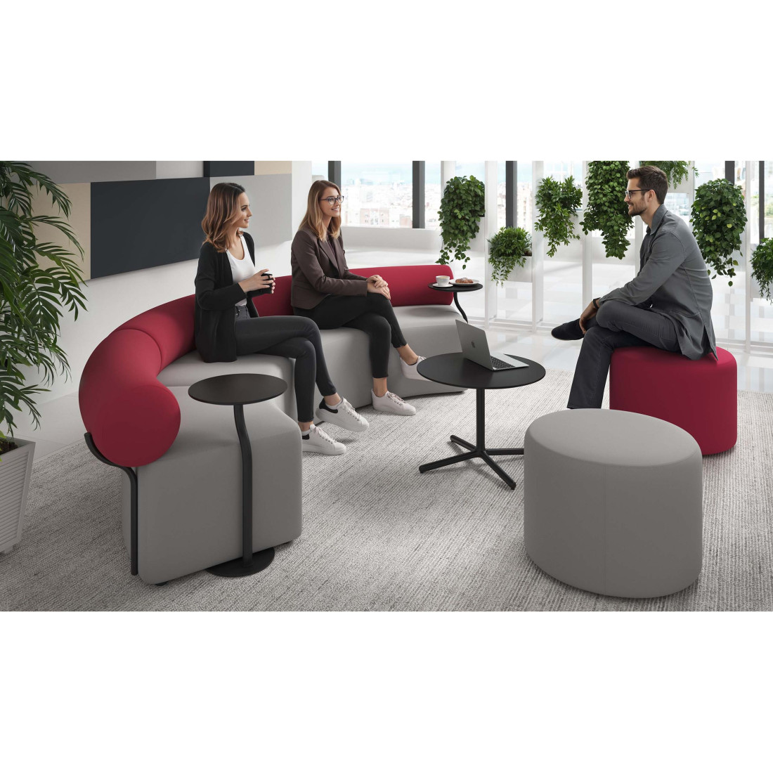 sofa para oficina gris rojo 2