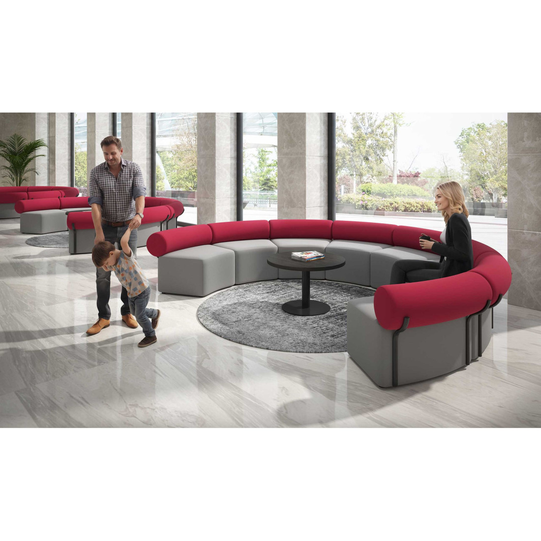 sofa para oficina gris rojo 2