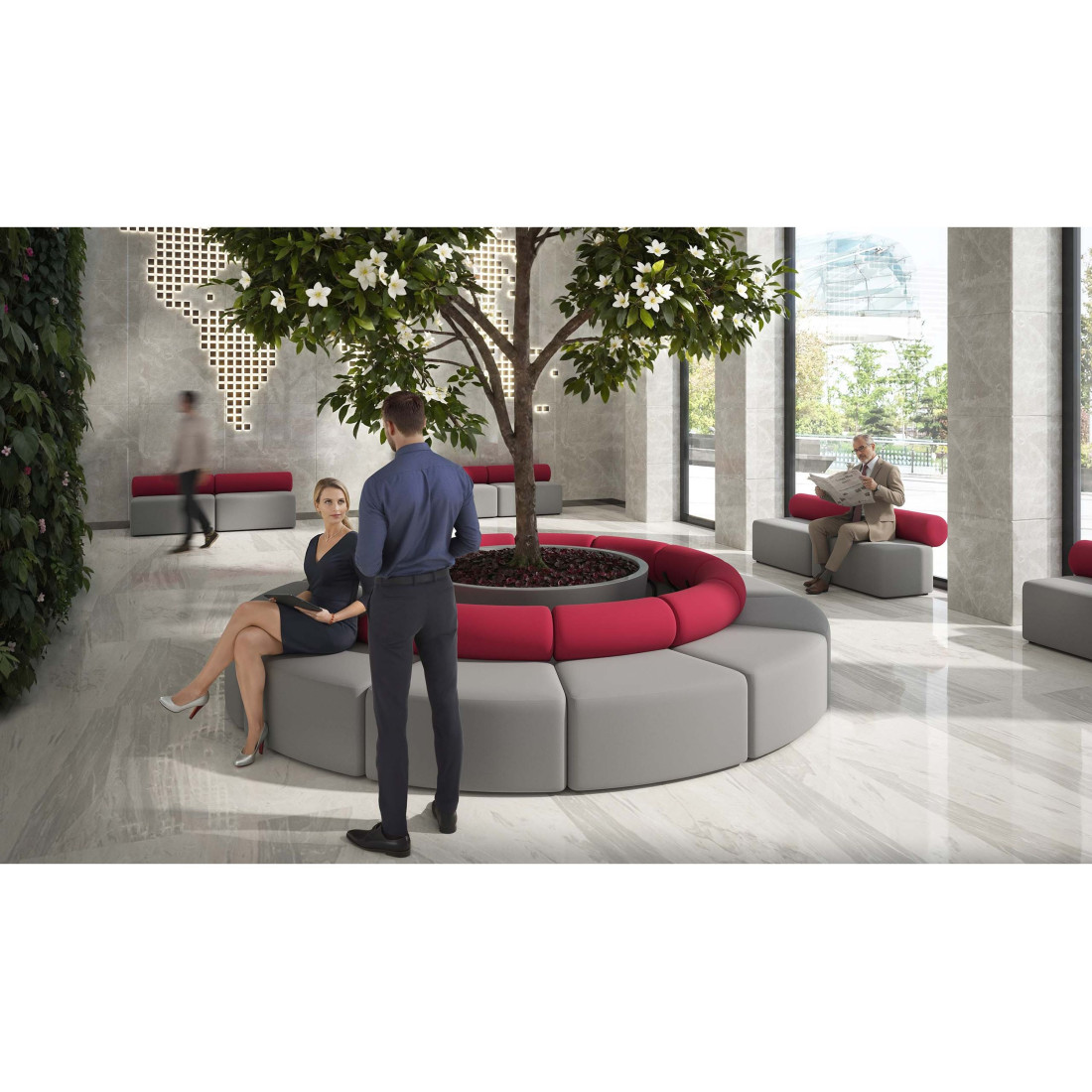 sofa para oficina gris rojo 2