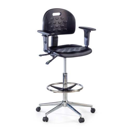 Taburete de trabajo con brazos Work 23, anilla reposapies - NEGRO