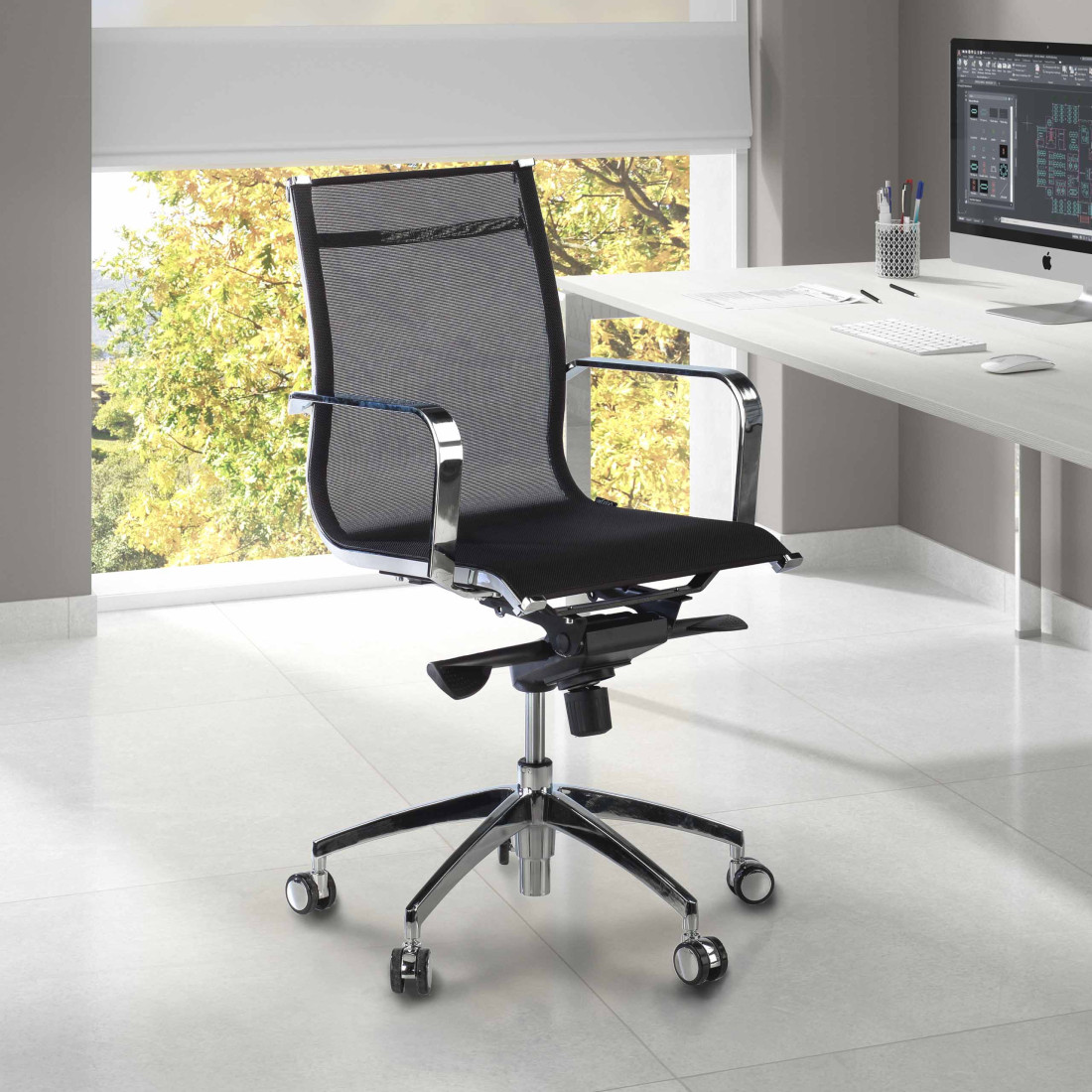 sillon de oficina negro croma estructura cromada red red 2