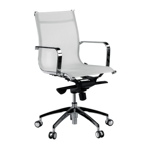 Silla oficina de diseño Croma, respaldo bajo, red transpirable - BLANCO