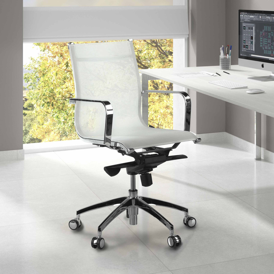 sillon de oficina blanco croma estructura cromada red red 2