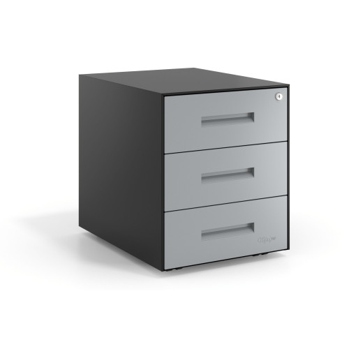 Cajonera de oficina Strong 3 cajones estructura negro frontales metal - Aluminio