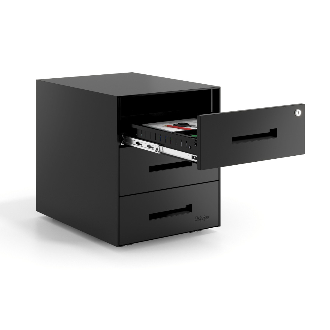 Cajonera de oficina Strong 3 cajones estructura negro frontales metal