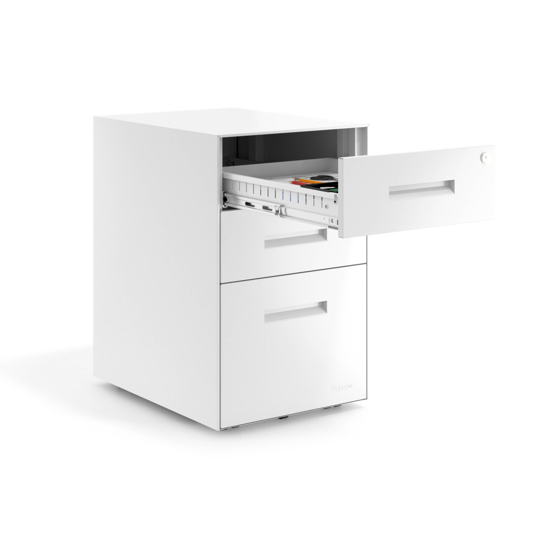 Cajonera de oficina Strong 2 cajones + archivo estructura blanco frontales metal