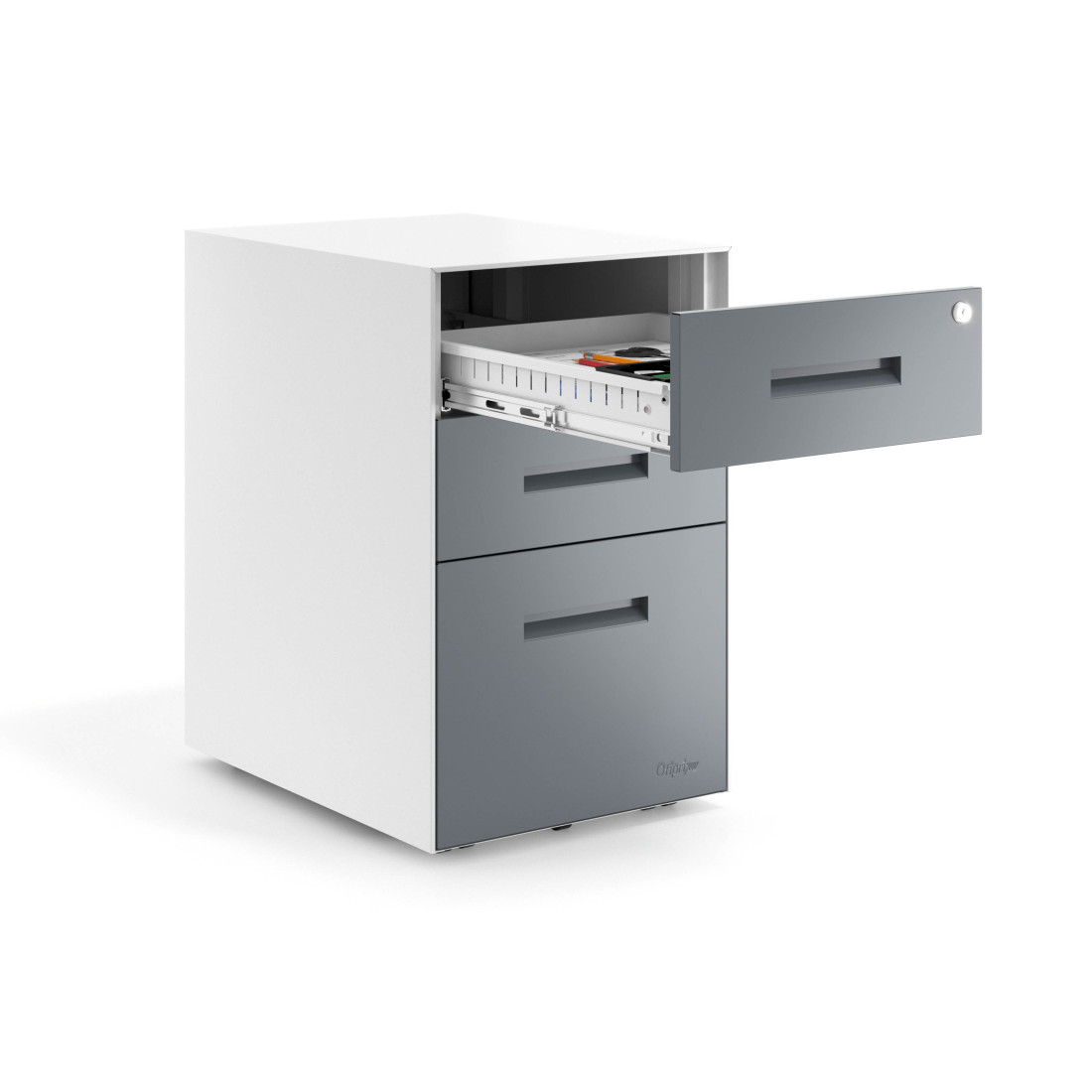 Cajonera de oficina Strong 2 cajones + archivo estructura blanco frontales metal