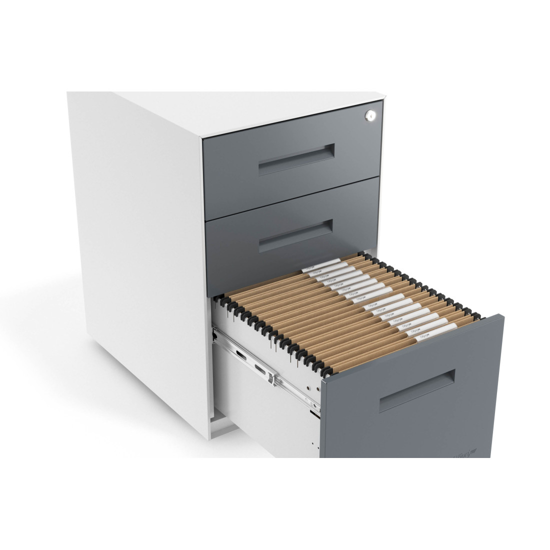 Cajonera de oficina Strong 2 cajones + archivo estructura blanco frontales metal