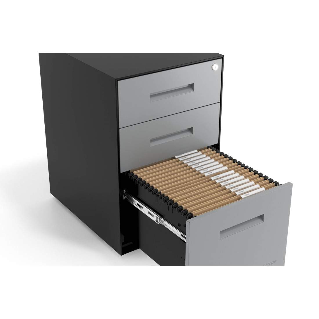 Cajonera de oficina Strong 2 cajones + archivo estructura negro frontales metal
