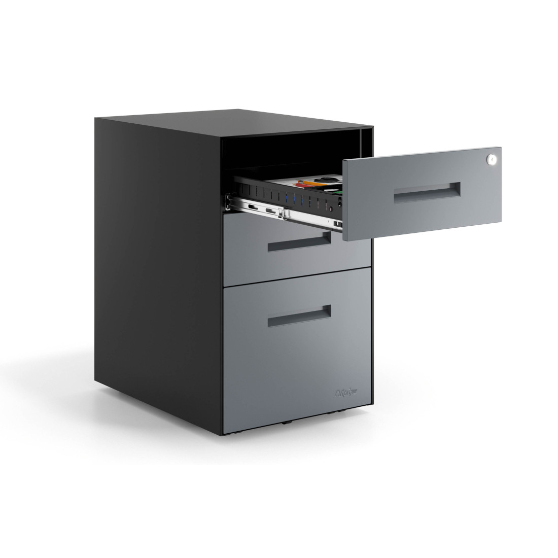 Cajonera de oficina Strong 2 cajones + archivo estructura negro frontales metal