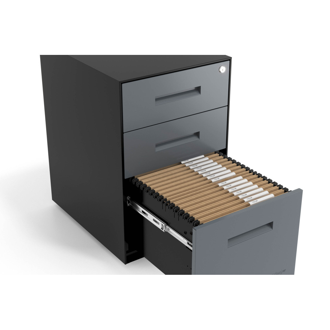 Cajonera de oficina Strong 2 cajones + archivo estructura negro frontales metal
