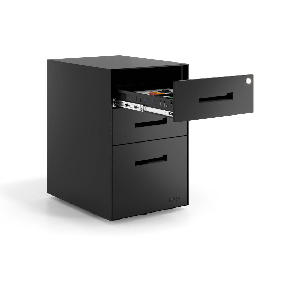 Cajonera de oficina Strong 2 cajones + archivo estructura negro frontales metal