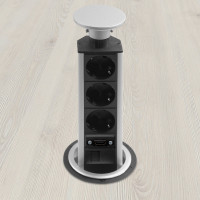 Pasacables extraible vertical Powerhub in&out ø80 3 enchufes + 2 USB - ALUMINIO