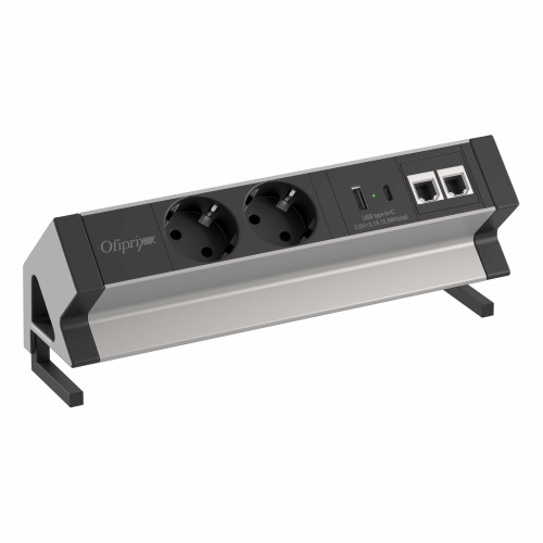 Pasacables Powerhub sobremesa eléctrico 2 enchufes + USB + Hdmi + RJ45 - Aluminio