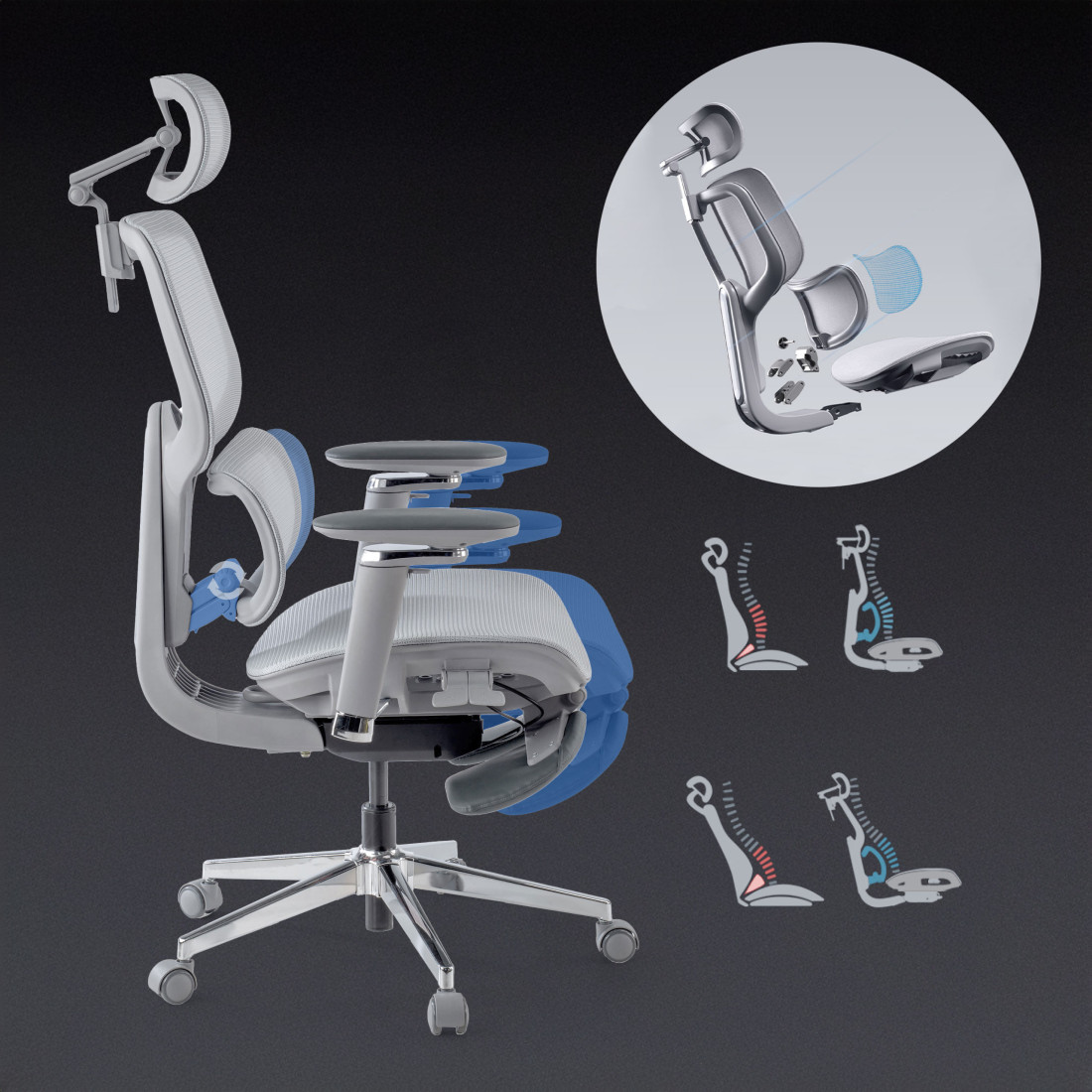 silla ergonomica gris erghos x2 malla 8