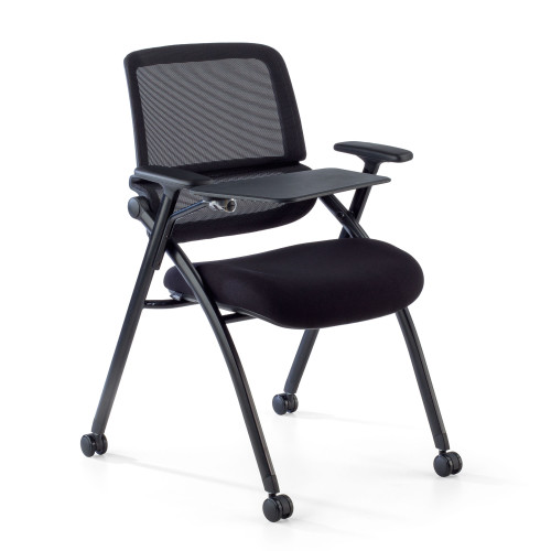 Silla con pala plegable Flexia, respaldo de red, con ruedas - NEGRO