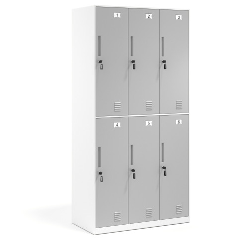 Taquilla de vestuario Strong 6 puertas 185x92cm, estructura blanca - Aluminio