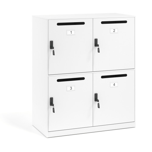 Armario taquilla con buzón MailBox, 4 compartimentos con cerradura - BLANCO