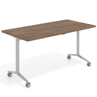 Mesa plegable pivot rectangular, estructura aluminio, canto 30cm - 150x75, NOCE SABI