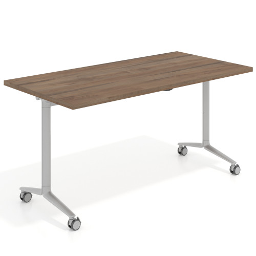 Mesa plegable pivot rectangular, estructura aluminio, canto 30cm - 150x75, NOCE SABI