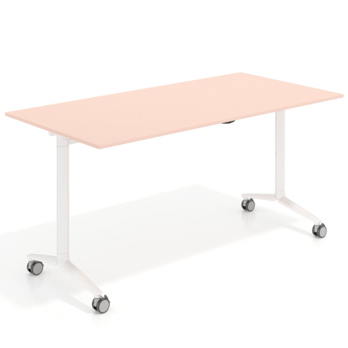 Mesa plegable pivot rectangular, estructura blanca, canto 16cm - 150x75, ROSA NUBE