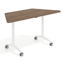 Mesa plegable pivot trapezoidal, estructura blanco, canto 30cm - 150x65, NOCE SABI