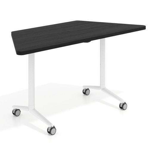 Mesa plegable pivot trapezoidal, estructura blanco, canto 30cm - 150x65, BOCAMINA