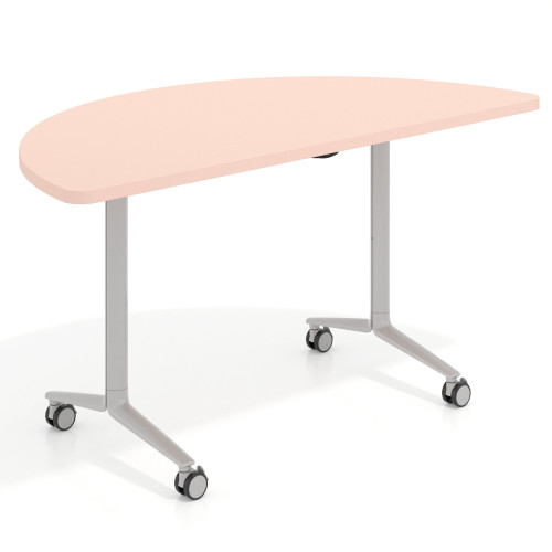 Mesa plegable pivot semicírculo estructura aluminio, canto 30cm - 150x75, ROSA NUBE